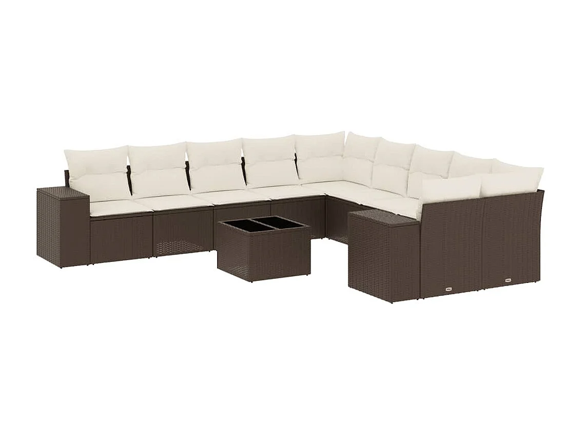 11-delige Loungeset met kussens poly rattan bruin