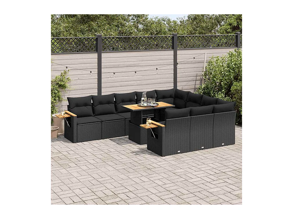 Ensemble de canapés de jardin 11 pcs et coussins rotin acacia