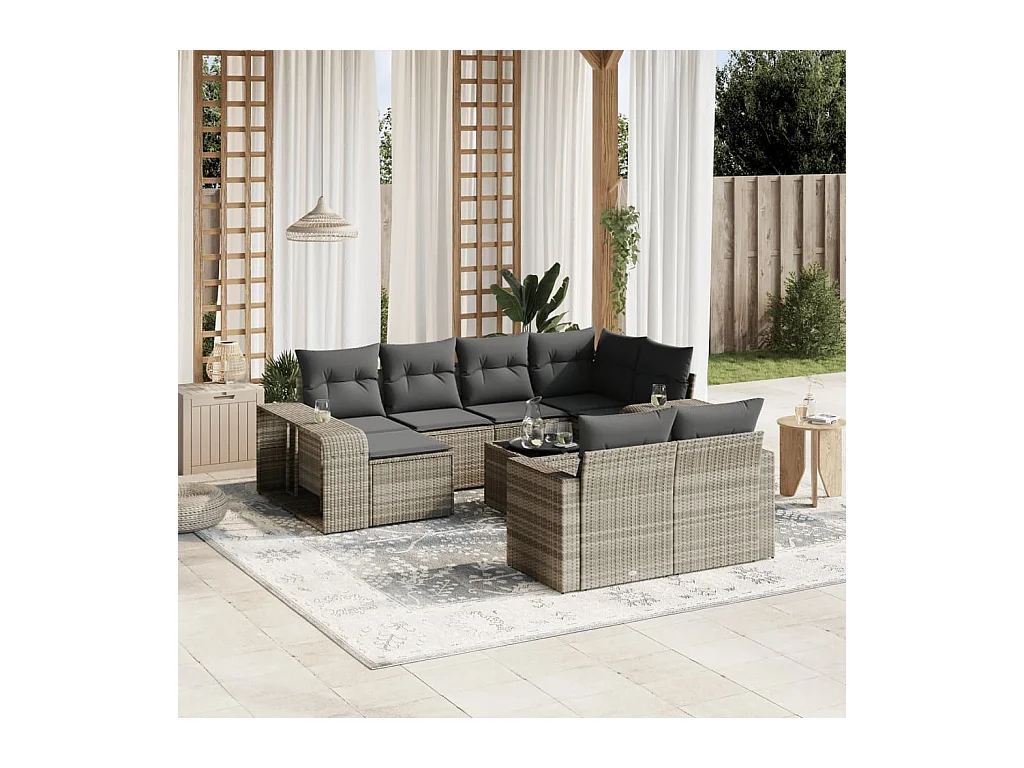 Salon de jardin 11 pcs avec coussins gris clair résine tressée