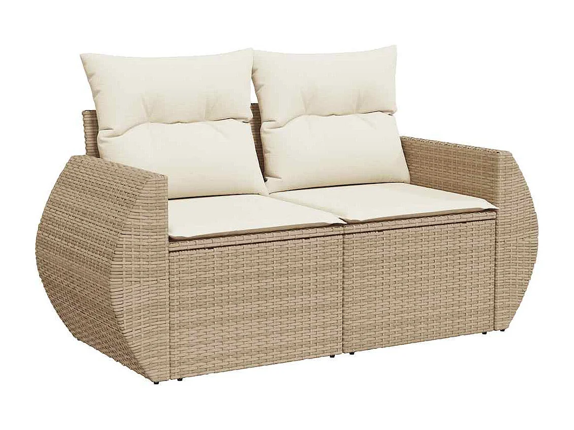 Salon de jardin avec coussins 9 pcs beige résine tressée