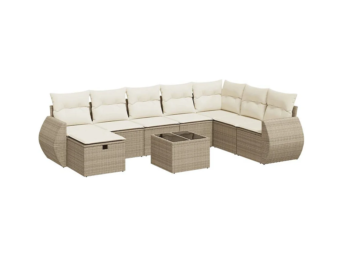 Salon de jardin avec coussins 9 pcs beige résine tressée