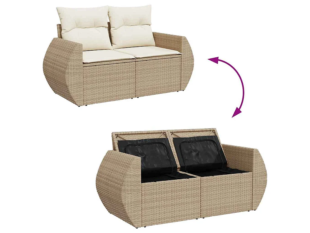 Salon de jardin avec coussins 9 pcs beige résine tressée