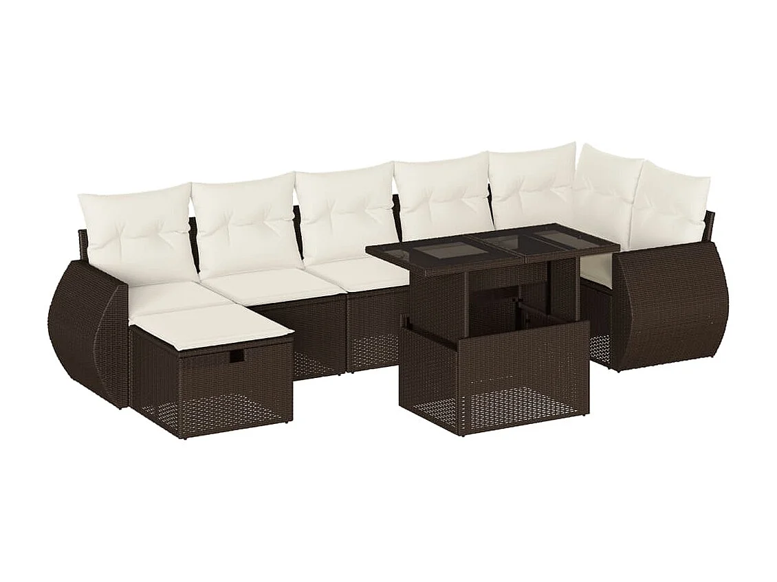 8-tlg. Garten-Sofagarnitur mit Kissen Braun Poly Rattan