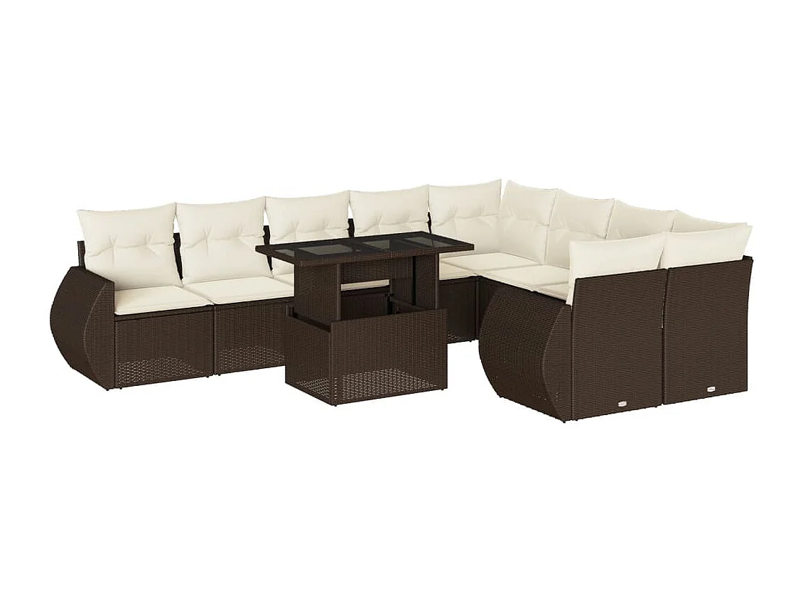 Salon de jardin 10 pcs avec coussins marron résine tressée