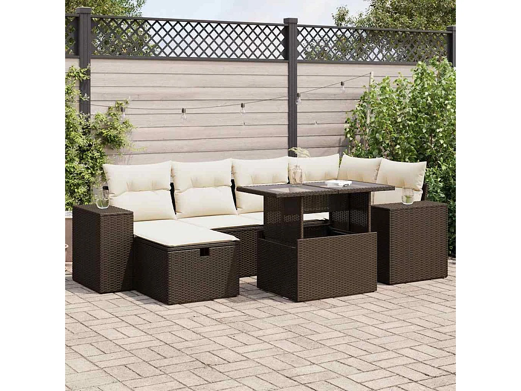 8-tlg. Garten-Sofagarnitur mit Kissen Braun Poly Rattan