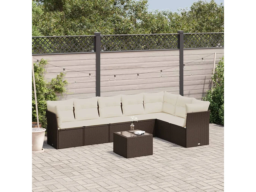 Salon de jardin 8 pcs avec coussins marron résine tressée