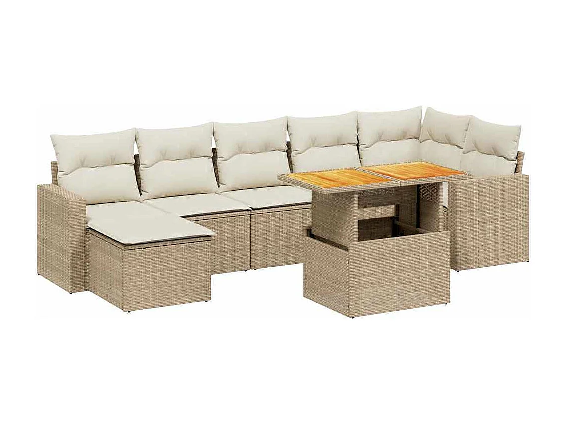 Salon de jardin avec coussins 8 pcs beige résine tressée