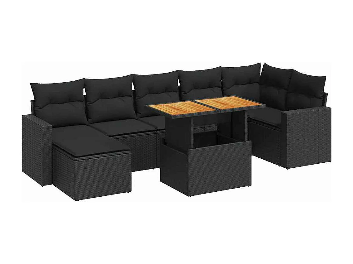Set Divani da Giardino con Cuscini 8 pz Nero in Polyrattan