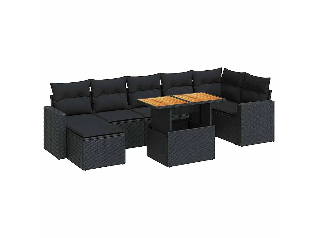 8-tlg. Garten-Sofagarnitur mit Kissen Schwarz Poly Rattan