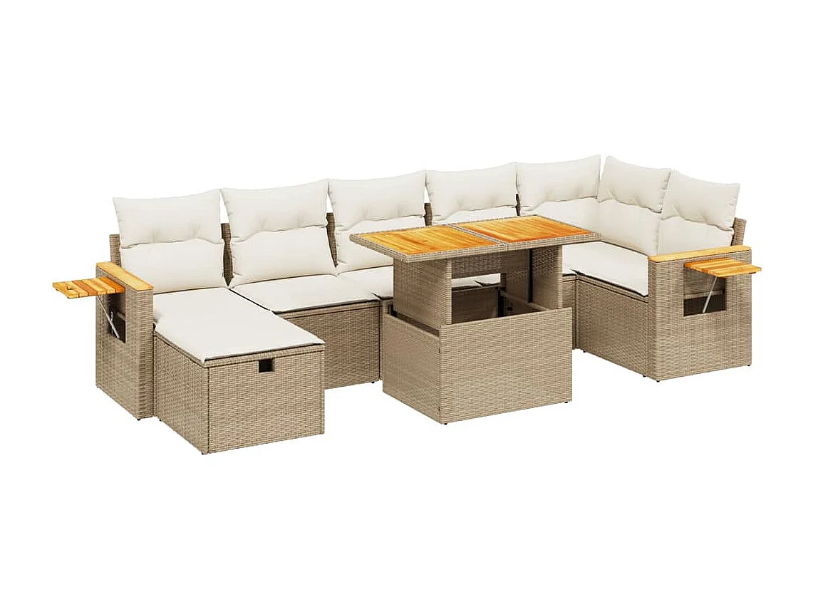 Salon de jardin avec coussins 8 pcs beige résine tressée