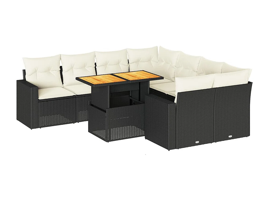 Salon de jardin 9 pcs avec coussins noir résine tressée