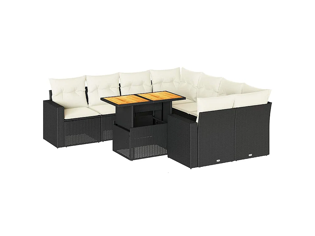 9-tlg. Garten-Sofagarnitur mit Kissen Schwarz Poly Rattan