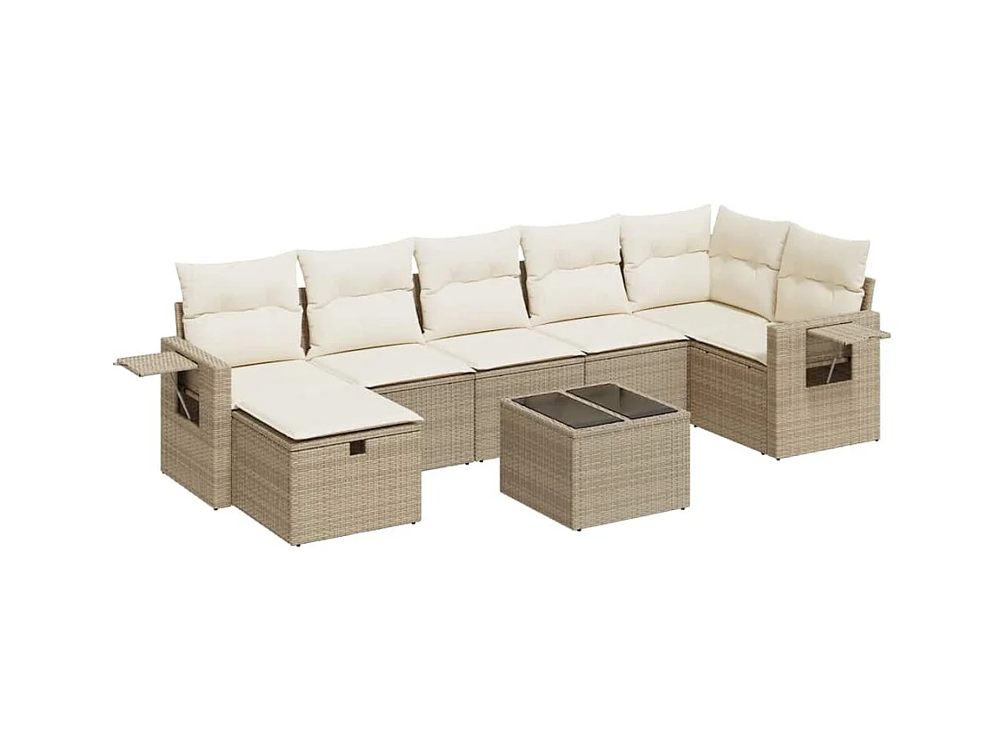 Salon de jardin avec coussins 8 pcs beige résine tressée