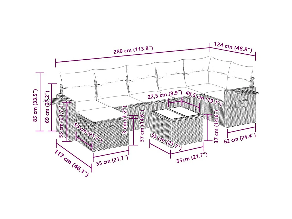 Salon de jardin avec coussins 8 pcs beige résine tressée
