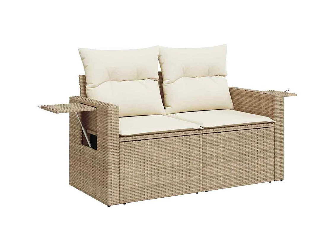 Salon de jardin avec coussins 8 pcs beige résine tressée