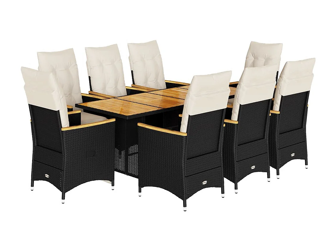 Ensemble de bistro de jardin 9 pcs coussins noir poly rotin