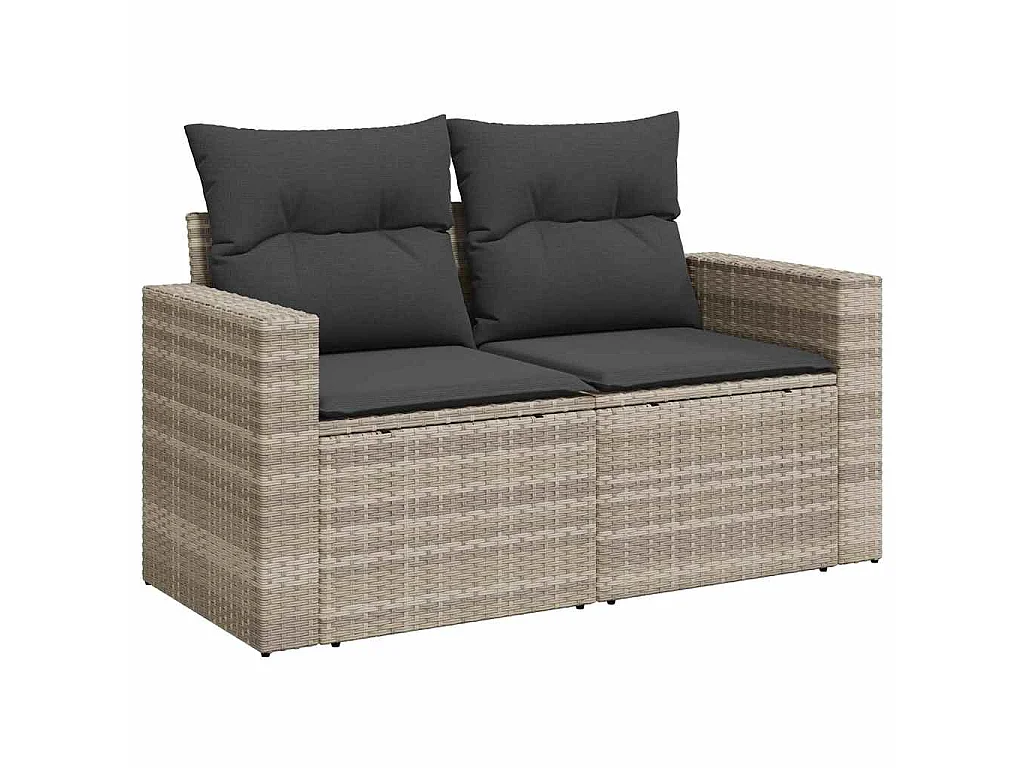 8 pcs conj. sofás jardim c/ almofadões vime PE cinzento-claro