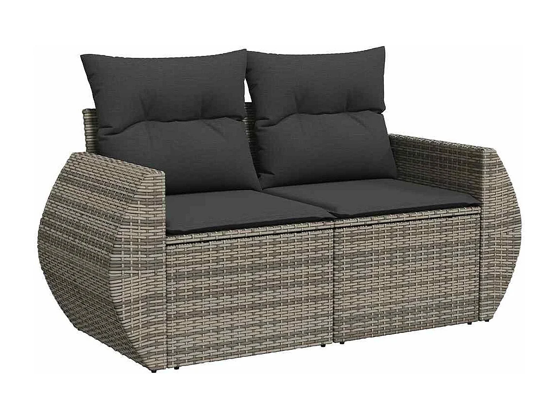 10-delige Loungeset met kussens poly rattan grijs