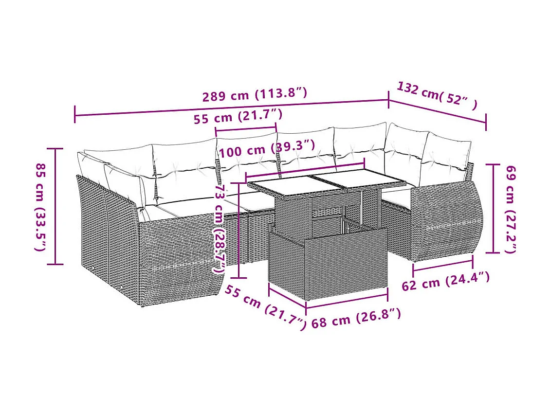 Set de sofás de jardín y cojines 8 piezas ratán sintético beige