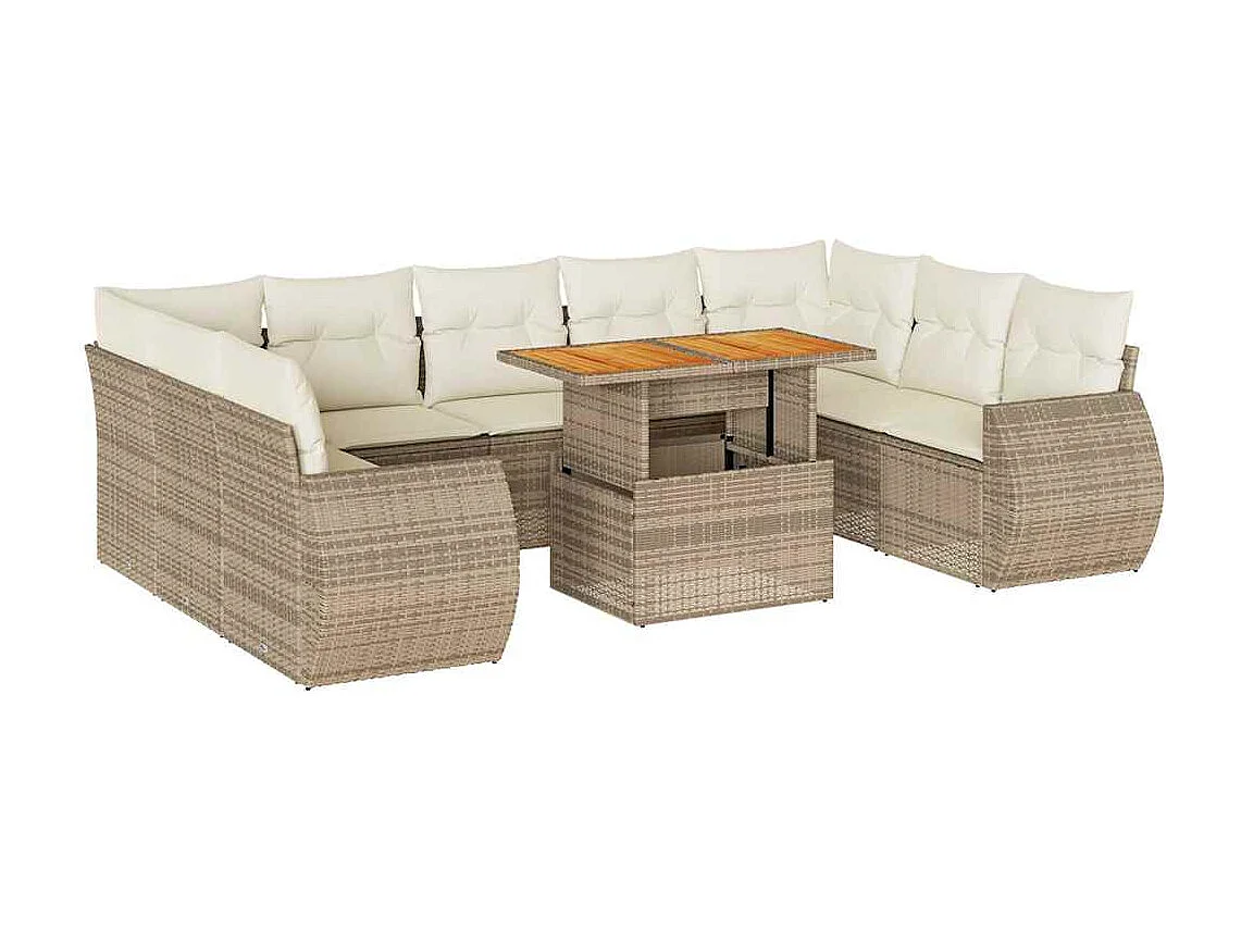 10 pcs conjunto de sofás p/ jardim com almofadões vime PE bege