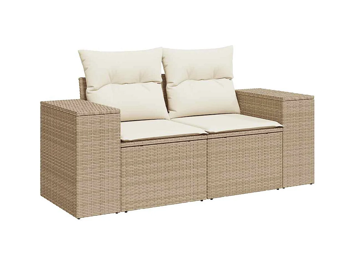 10-tlg. Garten-Sofagarnitur mit Kissen Beige Poly Rattan