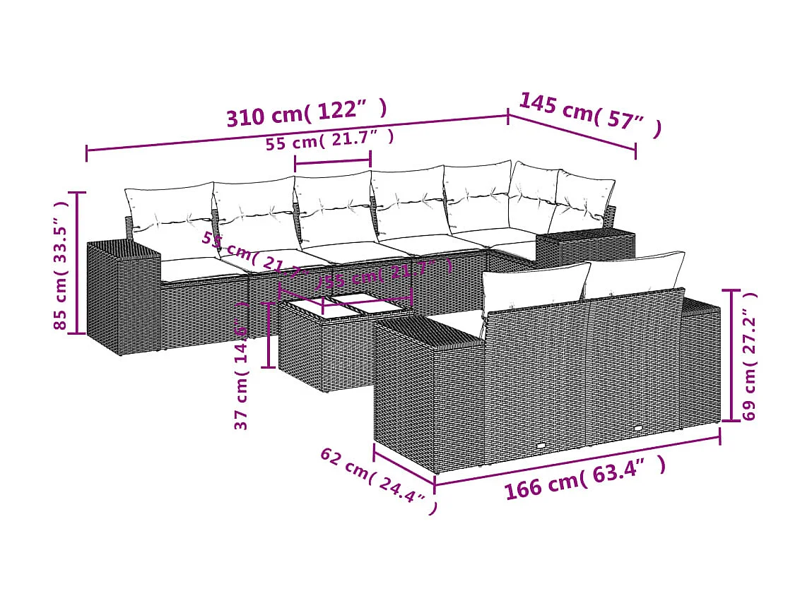 Set Divani da Giardino 9pz con Cuscini Marrone in Polyrattan