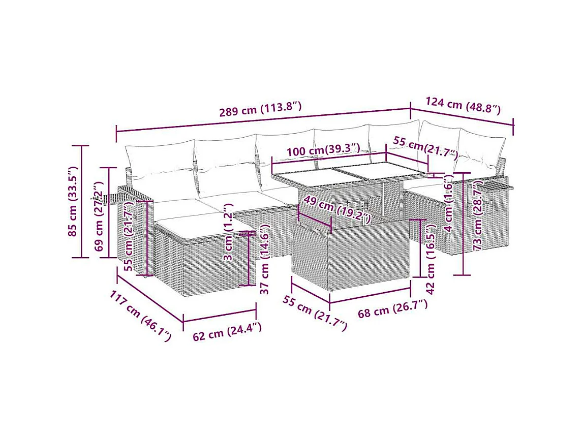 Salon de jardin avec coussins 8 pcs beige résine tressée