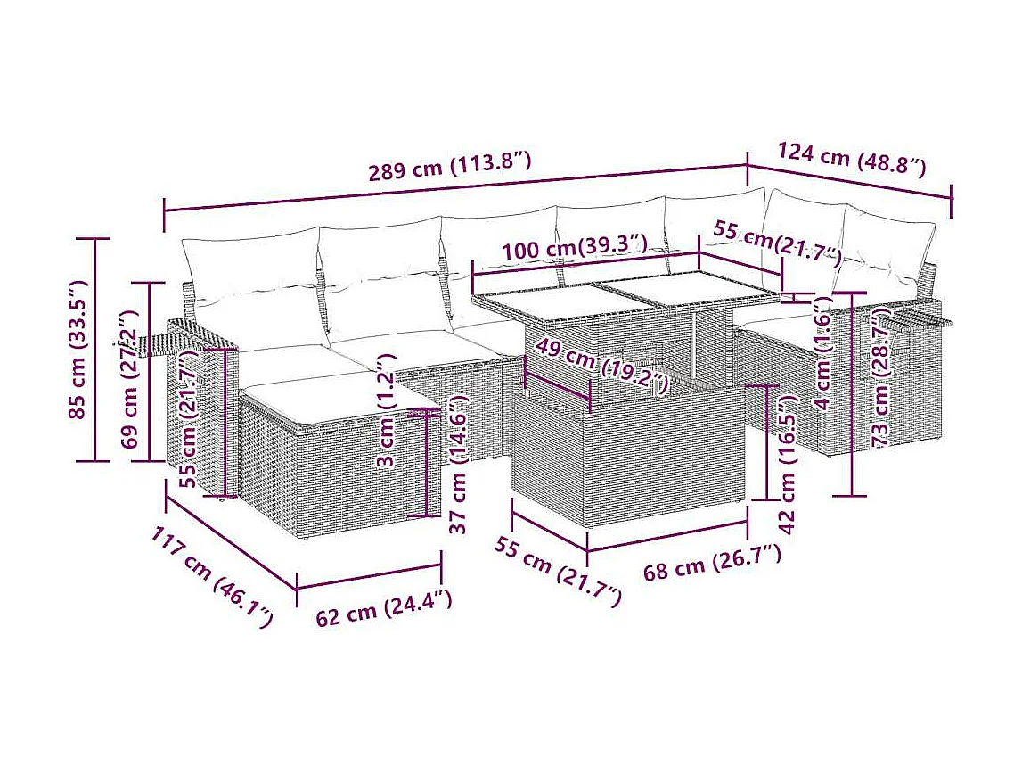 Salon de jardin avec coussins 8 pcs beige résine tressée