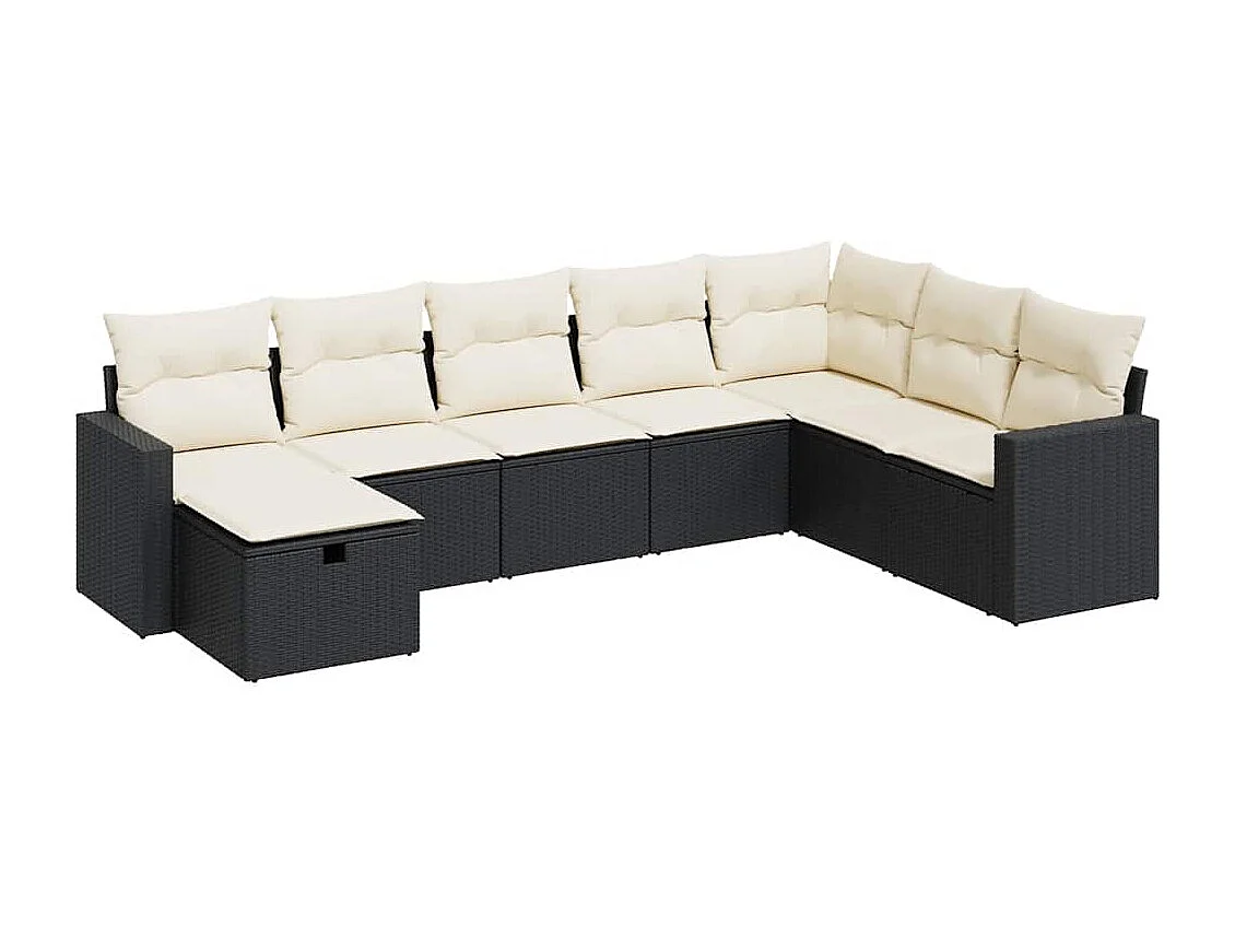 Salon de jardin 8 pcs avec coussins noir résine tressée