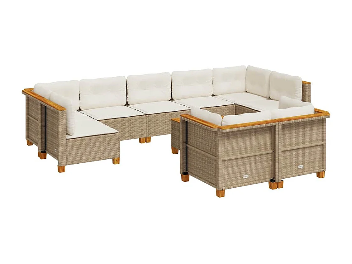 Set Divano da Giardino 10 pz con Cuscini Beige in Polyrattan