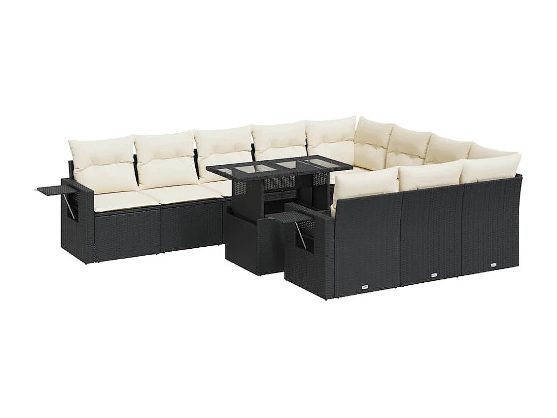 Set de sofás de jardín 11 pzas y cojines ratán sintético negro