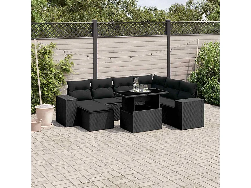Set Divani da Giardino con Cuscini 8 pz Nero in Polyrattan