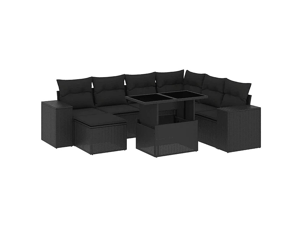 Set de sofás de jardín 8 piezas y cojines ratán sintético negro