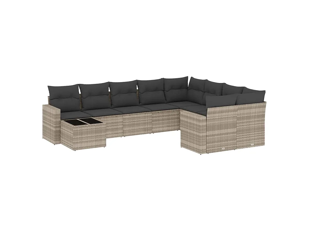 Salon de jardin avec coussins 10 pcs gris clair résine tressée