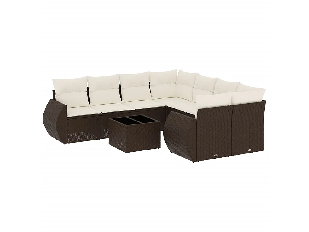 9-delige Loungeset met kussens poly rattan bruin