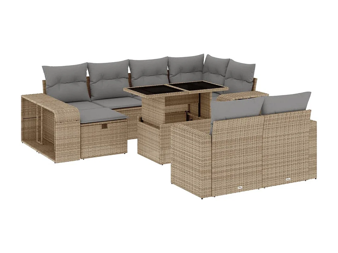 11 pcs conjunto sofás de jardim c/ almofadões vime PE bege