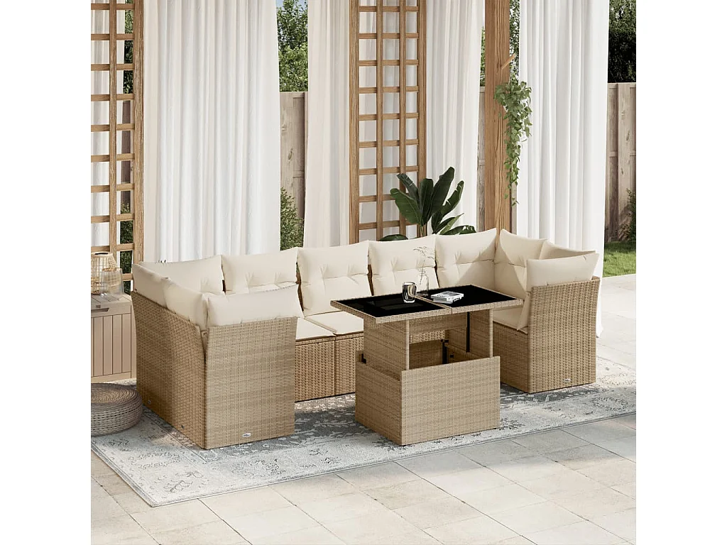 Set Divano da Giardino 8 pz con Cuscini Beige in Polyrattan