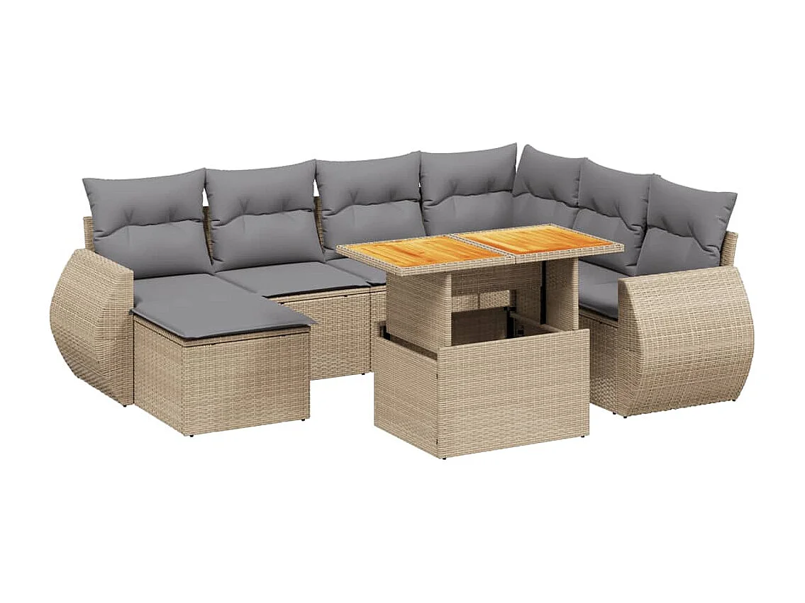 8-delige Loungeset met kussens poly rattan beige