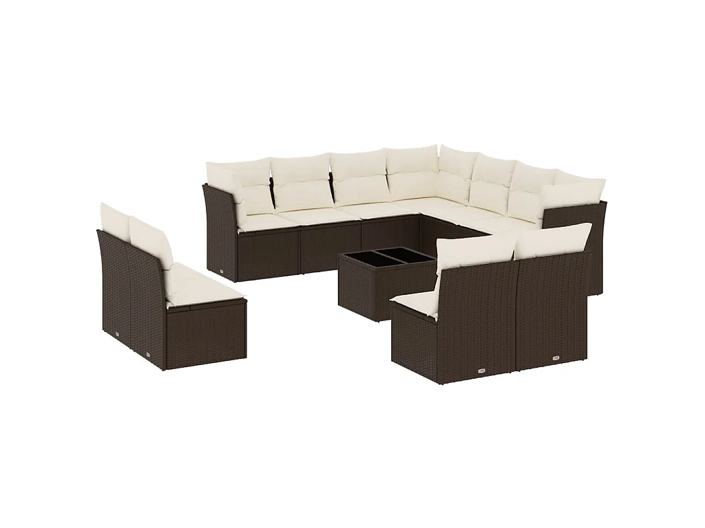 12-delige Loungeset met kussens poly rattan bruin