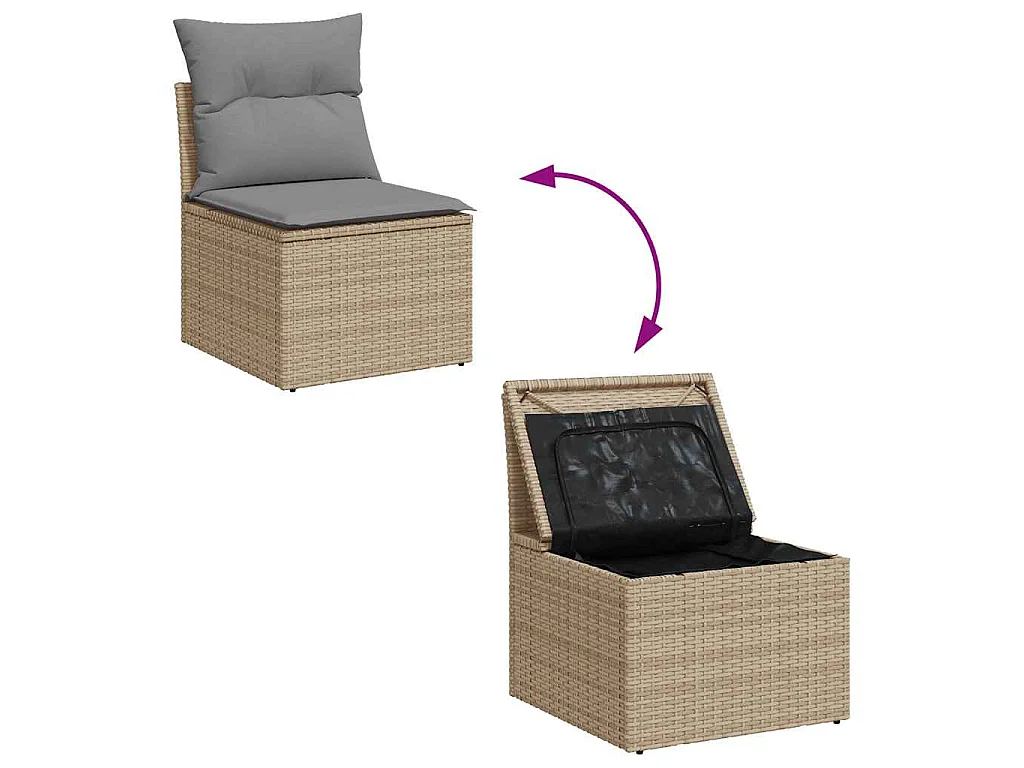 Set de sofás de jardín con cojines 9 pzas ratán sintético beige