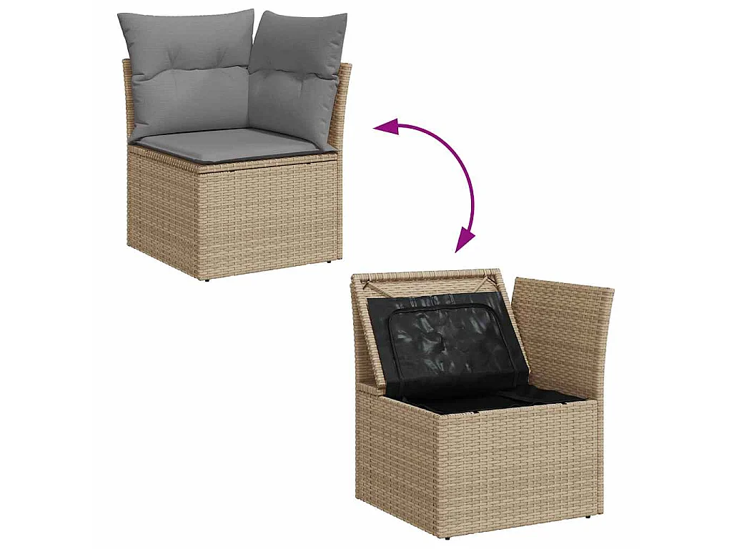 Set de sofás de jardín con cojines 9 pzas ratán sintético beige
