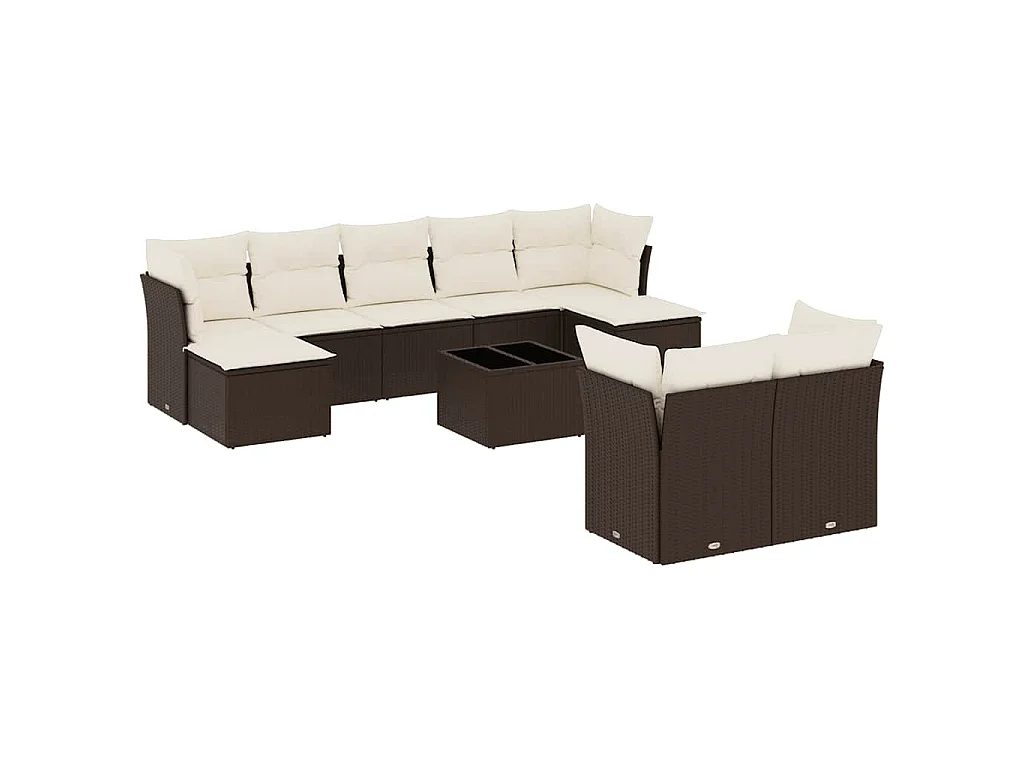 10-delige Loungeset met kussens poly rattan bruin