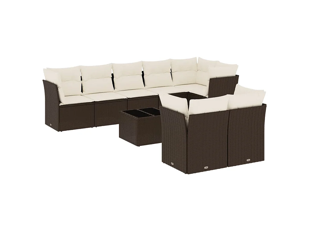 9-delige Loungeset met kussens poly rattan bruin