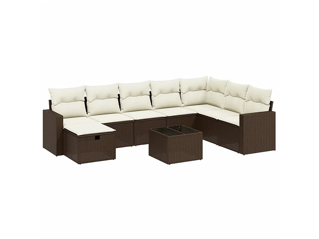 Salon de jardin avec coussins 9 pcs marron résine tressée