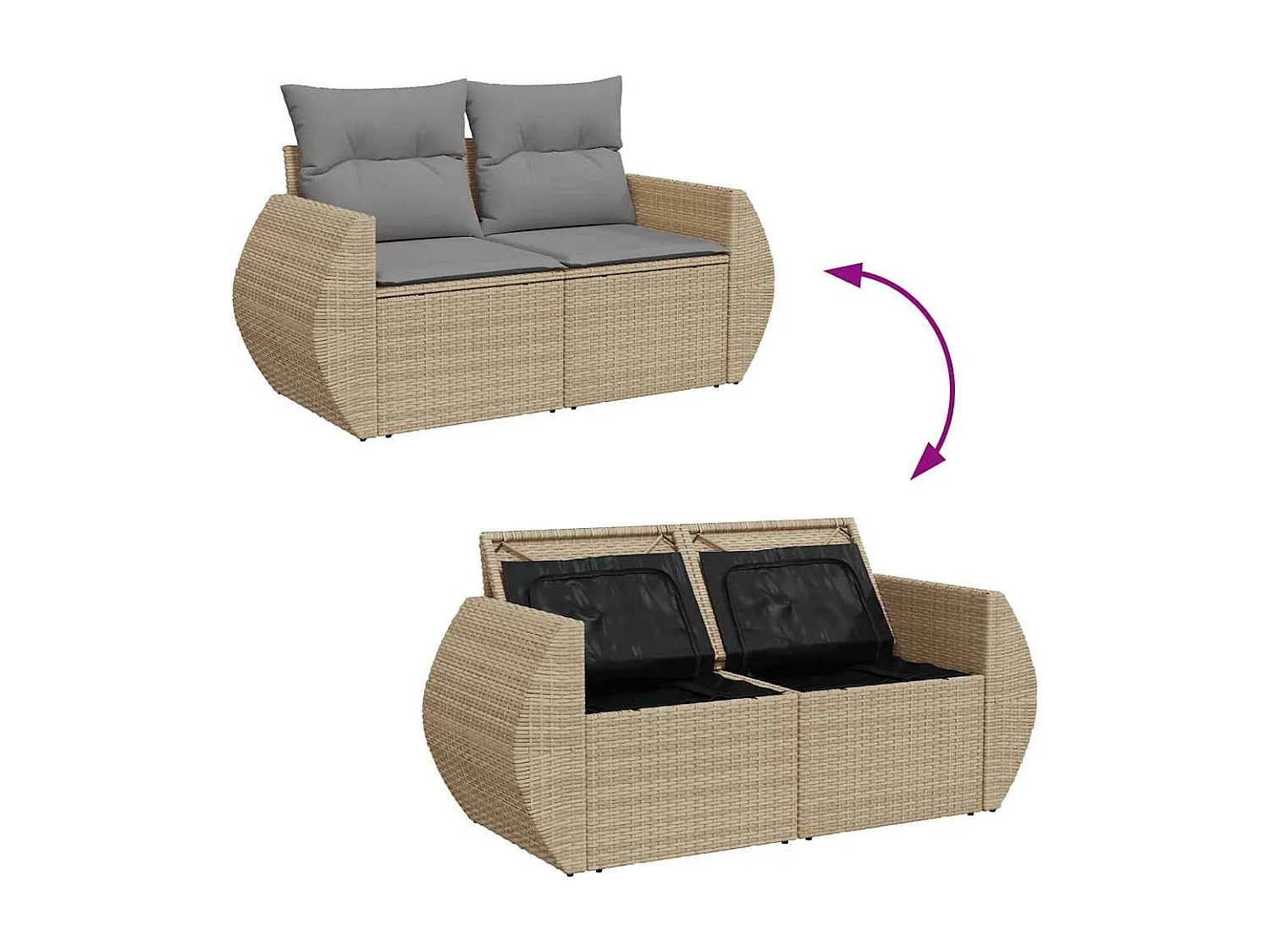 10-delige Loungeset met kussens poly rattan beige