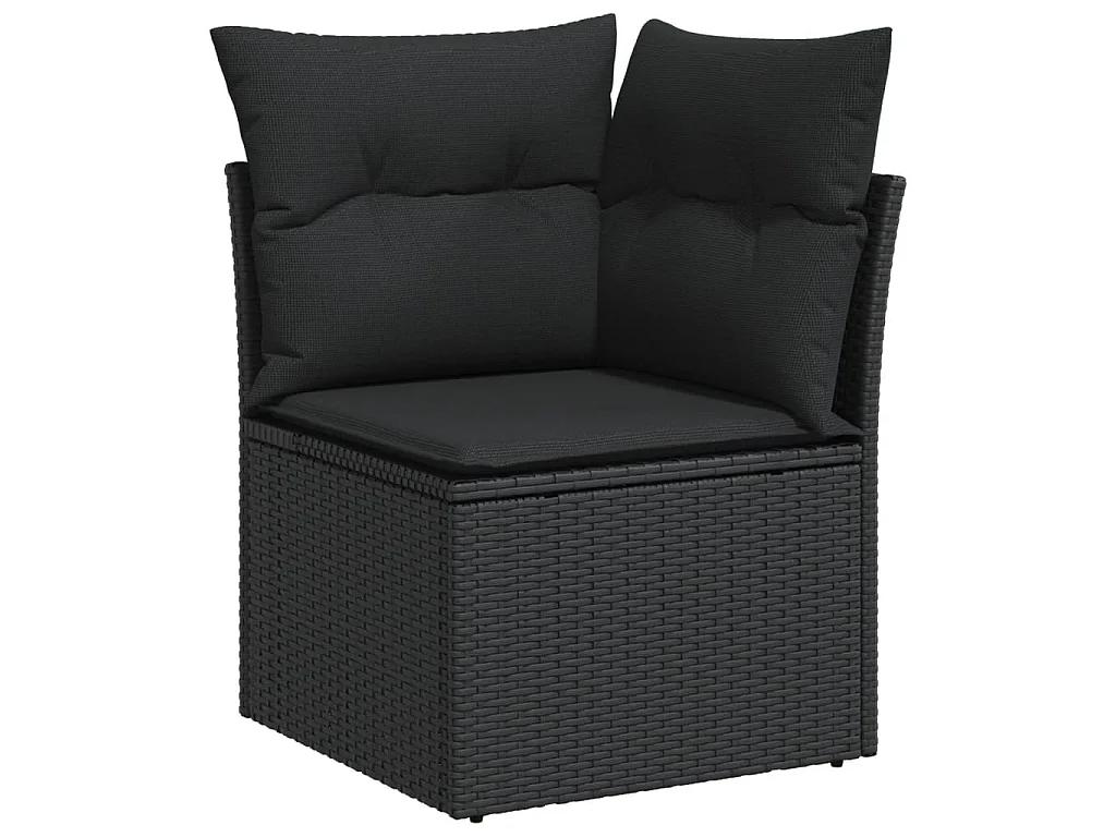 9-delige Loungeset met kussens poly rattan zwart