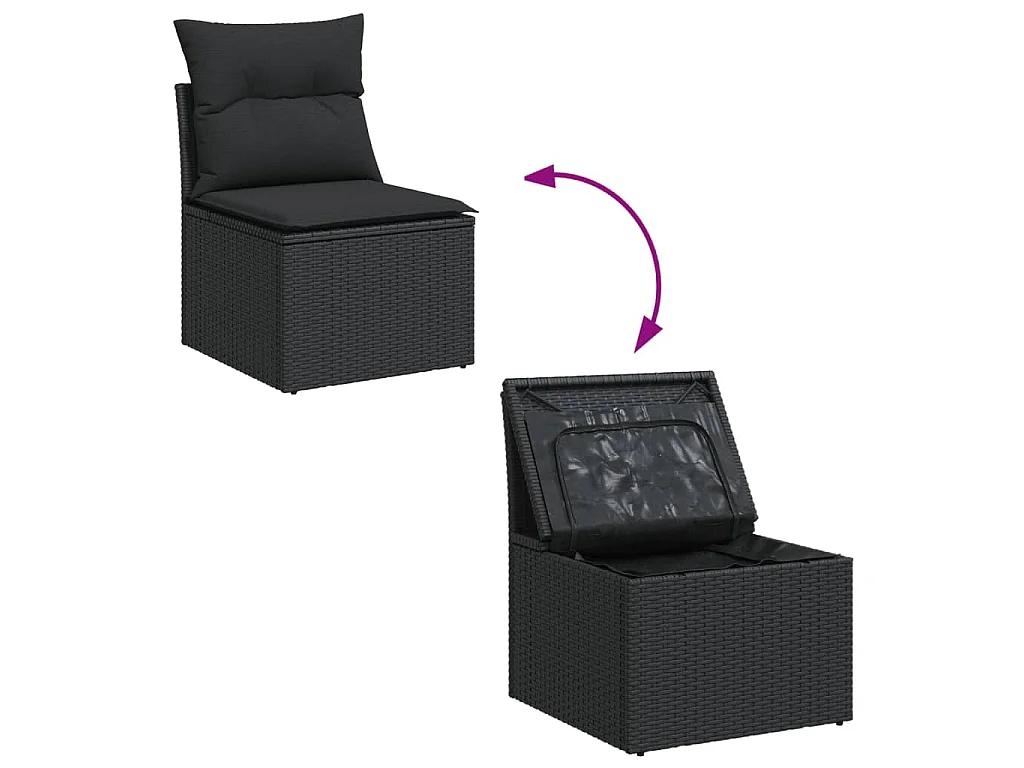 9-delige Loungeset met kussens poly rattan zwart