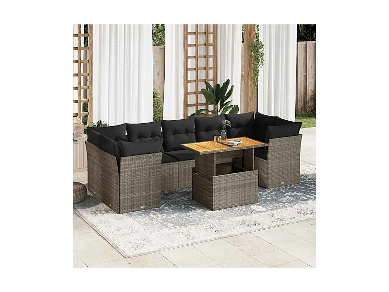 Salon de jardin 8 pcs avec coussins gris résine tressée