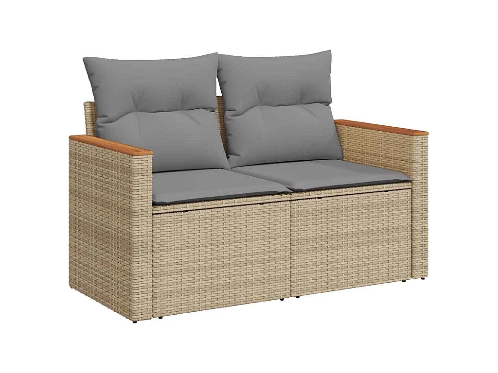 Set Divano da Giardino 8 pz con Cuscini Beige Polyrattan Acacia