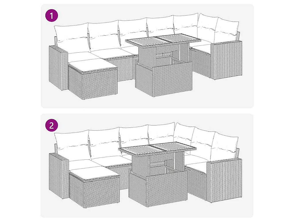 8-tlg. Garten-Sofagarnitur mit Kissen Beige Poly Rattan